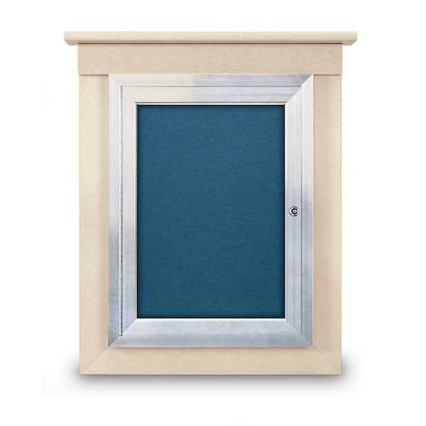 42"x32" 2-Door Enclosed Letterboard, Blue Vinyl/Lt Oak